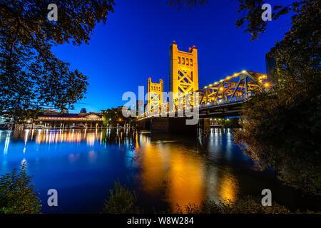 West Sacramento's Tower Bridge at Blue Hour Stock Photo - Alamy