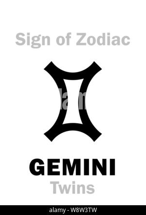 Astrology Alphabet: Sign of Zodiac GEMINI (The Twins). Hieroglyphics character sign (single symbol). Stock Vector