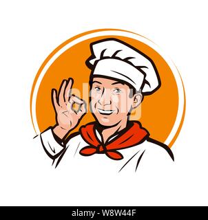 Restaurant, diner logo or label. Funny chef vector illustration Stock Vector