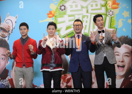 (From left) Former Chinese Olympic diving champion Tian Liang, Taiwanese singer and actor Jimmy Lin, Chinese actor Guo Tao and model Zhang Liang pose Stock Photo