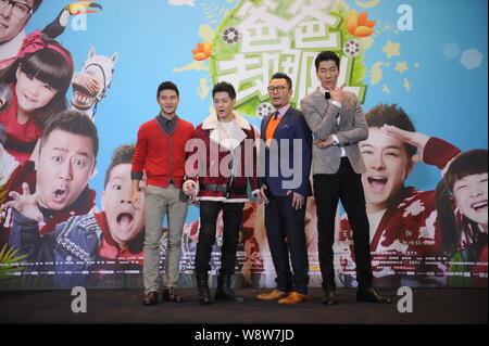 (From left) Former Chinese Olympic diving champion Tian Liang, Taiwanese singer and actor Jimmy Lin, Chinese actor Guo Tao and model Zhang Liang pose Stock Photo