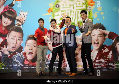 (From left) Former Chinese Olympic diving champion Tian Liang, Taiwanese singer and actor Jimmy Lin, Chinese actor Guo Tao and model Zhang Liang pose Stock Photo