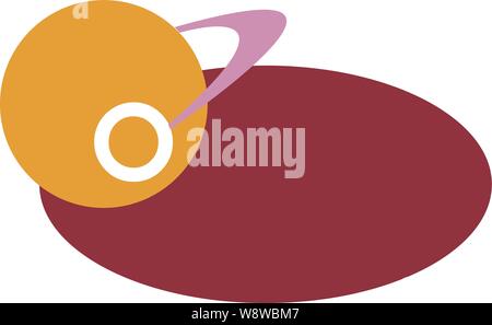 Satellite or moon circling around a planet above a dark oval shape Stock Vector