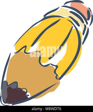 Exaggerated fat yellow loosely rendered line art with color fill cartoon pencil Stock Vector