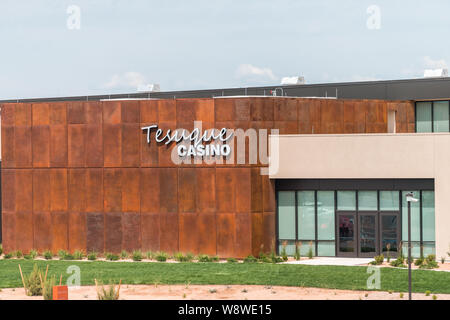 Tesuque, USA - June 17, 2019: New Mexico community neighborhood casino exterior with sign and entrance Stock Photo