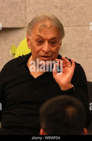 Zubin Mehta, Indian orchestra conductor, during a rehearsal with his