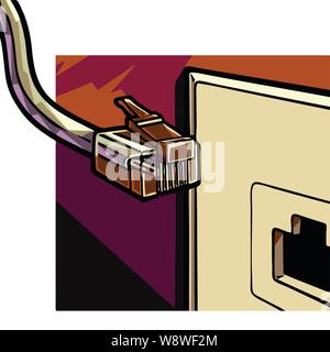 Phone cord or communictions wall jack and wall plug outlet Stock Vector