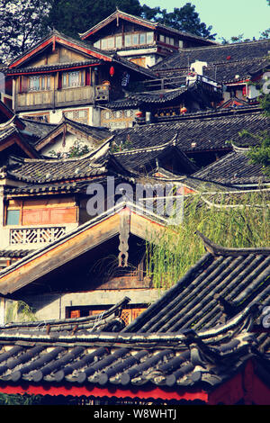 View of old buildings at Old Town of Lijiang in Lijiang city, southwest Chinas Yunnan province, 12 October 2013. Stock Photo