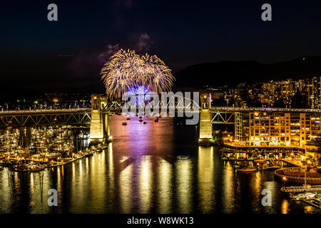 VANCOUVER, CANADA - AUGUST 3, 2019: Honda Celebration of Light Croatia team perform fireworks in Vancouver.