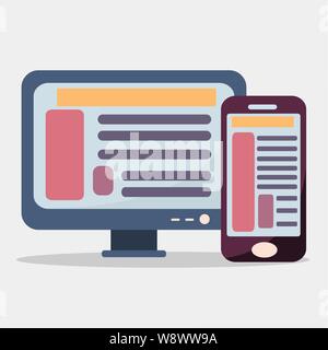 pc and smartphone web synchronization concept vector illustration symbol Stock Vector
