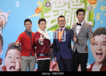 (From left) Former Chinese Olympic diving champion Tian Liang, Taiwanese singer and actor Jimmy Lin, Chinese actor Guo Tao and model Zhang Liang pose Stock Photo