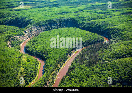 Aerial photo of the Mackay River west of Fort Mackay and northeast of Fort McMurray, Alberta Canada. Stock Photo