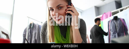 Tailoring Needlework Business Woman Talking Phone Stock Photo