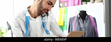 Dressmaking Design Service Worker Talking Phone Stock Photo