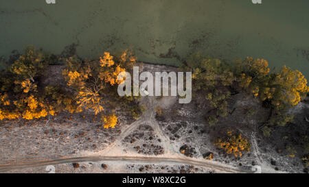 Looking down on a 4x4 in a clearing besid the Great Darling Anabranch, NSW, Australia. Stock Photo