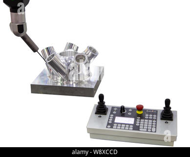 CNC Coordinate Measuring Robotic Machine isolated on white background Stock Photo