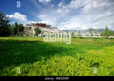 View of the Potala Palace in Lhasa, southwest Chinas Tibet Autonomous Region, 6 August 2009. Stock Photo