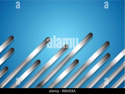 Metal diagonal stripes on bright blue background. Vector design Stock Vector