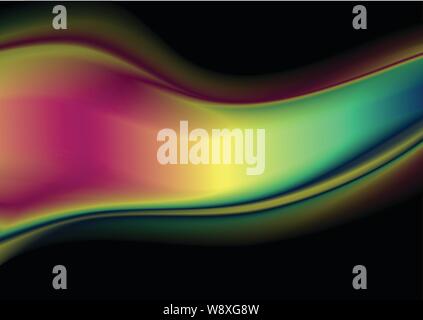 Colorful flowing chromatic holographic dynamic waves abstract foil background. Vector design Stock Vector