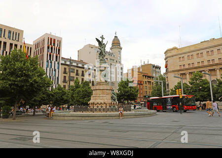 ZARAGOZA, SPAIN - JULY 1, 2019: Plaza Espana square and Paseo de la Independencia avenue, Zaragoza, Spain Stock Photo