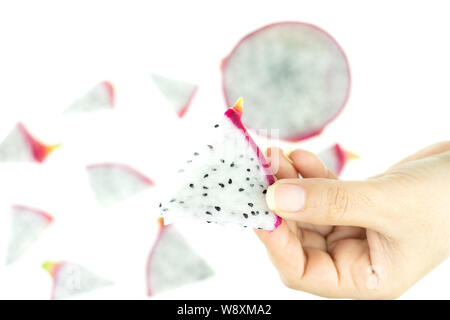 Beautiful pink dragon fruit or pitaya isolated at white background Stock Photo