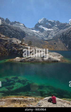 Beautiful Laguna Churup and Nevado Churup, Huascaran National Park, Huaraz, Peru Stock Photo