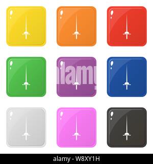 Rapier icons set 9 colors isolated on white. Fencing concept. Collection of glossy square colorful buttons. Vector illustration for any design. Stock Vector