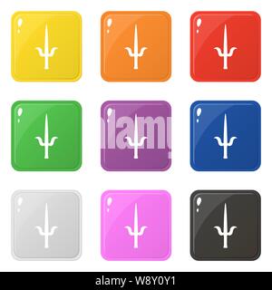 Sai weapon icons set 9 colors isolated on white. Collection of glossy square colorful buttons. Vector illustration for any design. Stock Vector