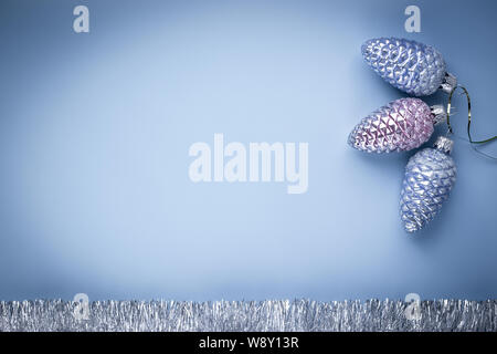 Happy new year greeting card for decoration design. Holiday silvery banner. Empty space. Top view. Text space. Christmas background, mockup. Magenta t Stock Photo