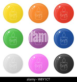 Line style candle icons set 9 colors isolated on white. Collection of glossy round colorful buttons. Vector illustration for any design. Stock Vector