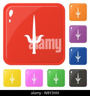 Sai weapon icons set 8 colors isolated on white. Collection of glossy square colorful buttons. Vector illustration for any design. Stock Vector