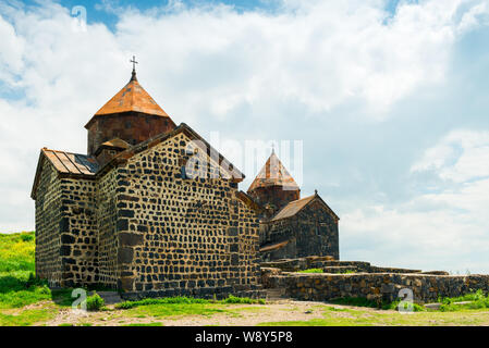 landmark of Armenia Sevanavank Monastery on the shore of Lake Sevan Stock Photo
