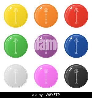 Line style lamp icons set 9 colors isolated on white. Collection of glossy round colorful buttons. Vector illustration for any design. Stock Vector