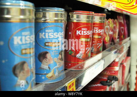 --FILE--Bottles of Hersheys Kisses chocolate are for sale at a supermarket in Shanghai, China, 21 January 2014.      The Hershey Company, a global swe Stock Photo