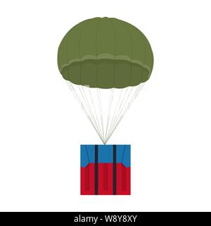 Air drop box with parachute from the game PlayerUnknown's Battlegrounds. PUBG. Flat container. Battle royal concept. Clean and modern vector illustrat Stock Vector