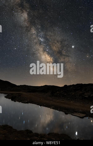 The Milky Way Galaxy reflecting in a mountain pond in the South ...