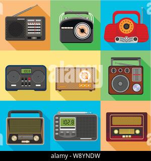 Old radio icon set. Flat set of 9 old radio vector icons for web design isolated on white background Stock Vector