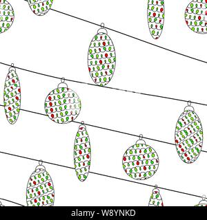 seamless vector pattern with christmas baubles covered by doodle pattern Stock Vector