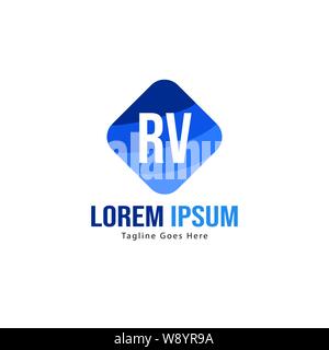Initial RV logo template with modern frame. Minimalist RV letter logo vector illustration design Stock Vector