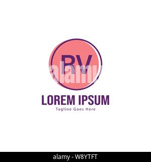 Initial RV logo template with modern frame. Minimalist RV letter logo vector illustration design Stock Vector