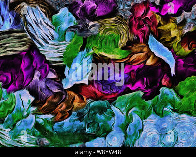abstract psychedelic grunge background graphic stylization on a textured canvas of chaotic blurry strokes and strokes of paint Stock Photo