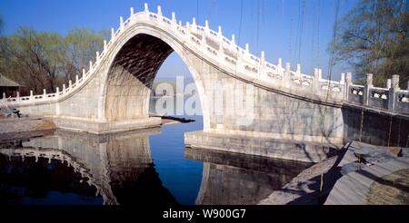 View of the Jade Belt Bridge over the Kunming Lake in the Summer Palace in Beijing. Stock Photo