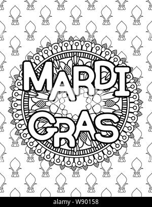 Mardi Gras or Shrove Tuesday. Coloring page for adult coloring book. Vector illustration. Stock Vector