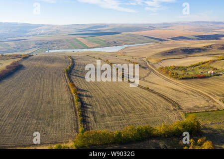 Aerial drone view of agriculture fields, drone shot Stock Photo