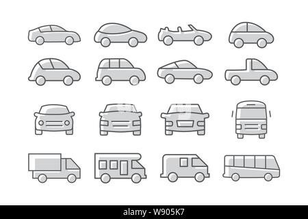 Car icons set on white background Stock Vector