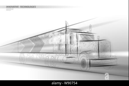 Low poly transport abstract truck. Lorry van fast delivery shipping logistic. Polygonal white gray speed highway industry international transportation Stock Vector