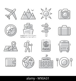 Travel and tourism icon set on white background Stock Vector