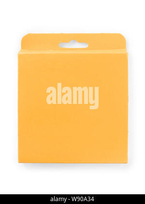 Orange cardboard square box. Top view isolated on white, clipping path included Stock Photo