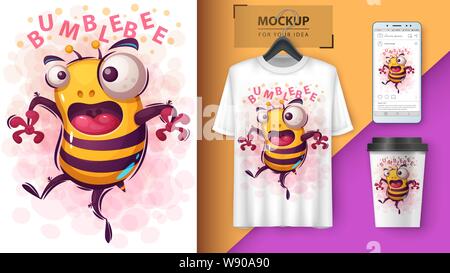 Cartoon crazy bead - mockup for your idea Stock Vector