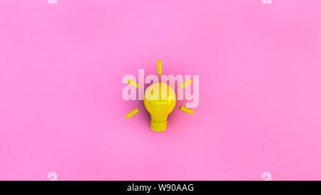 Yellow lighted bulb with glossy texture on a pink background. Concept idea, creativity, innovation, ingenuity. 3D rendering Stock Photo